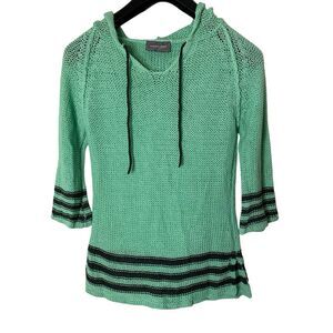 Wooden Ships Mint Green Scoop Neck Hooded Knit Sweater with Black Trim